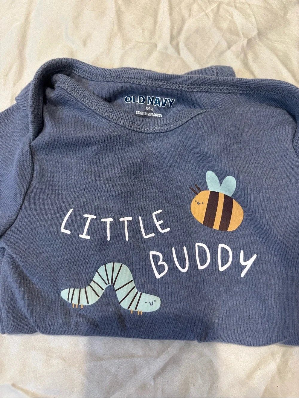 Old Navy Blue 'Little Buddy' Short-Sleeve Bodysuit with Bee & Worm